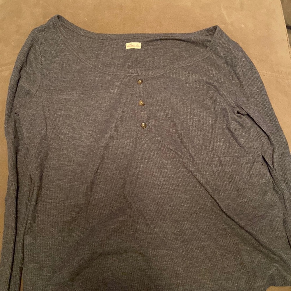 Hollister Grey Long Sleeve Henley, Size L